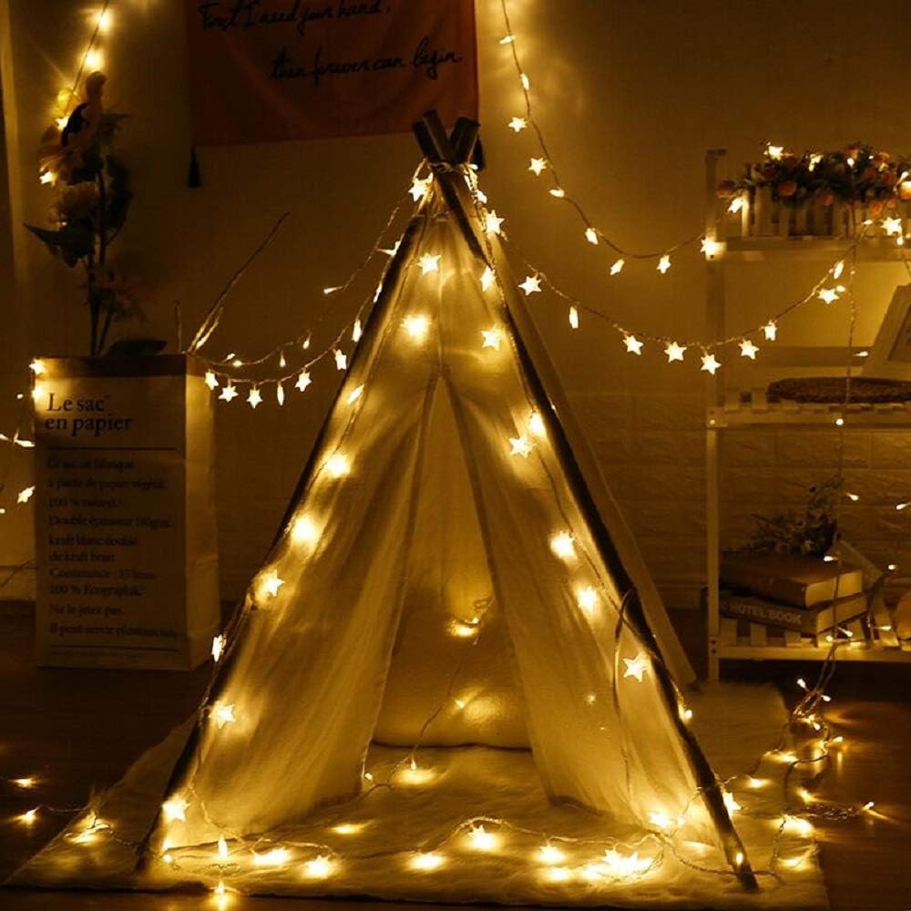 WFGGEH Star Fairy String Lights - 10ft Warm White LED Lights for Birthday & Christmas Decor