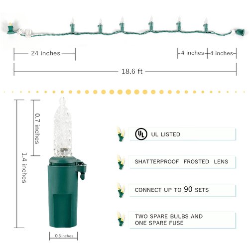 50 Count Warm White LED Christmas Lights – M5 Faceted Fairy String Lights on Green Wire, UL Listed Connectable for Indoor Outdoor Tree, Wreath, Room Decor