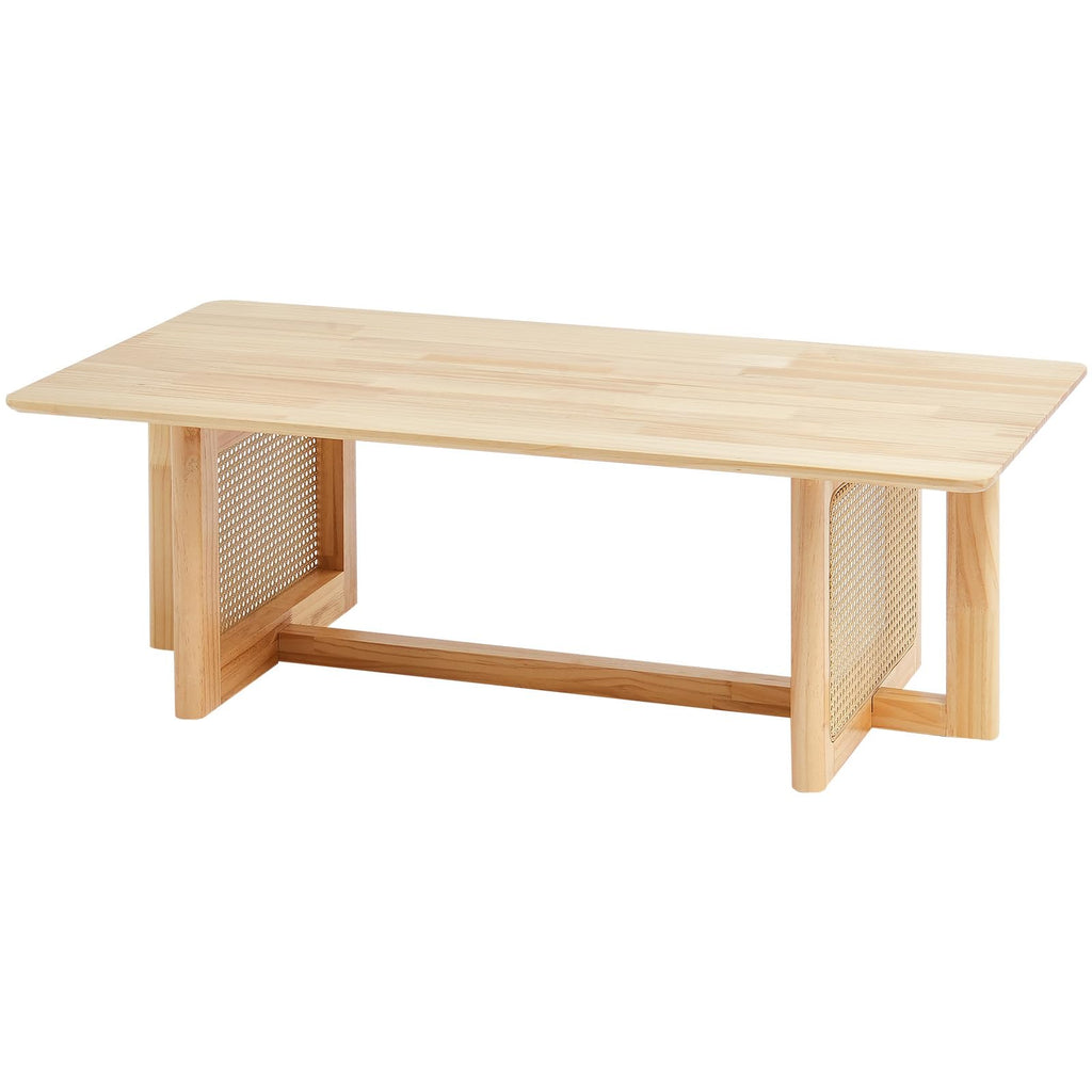 VEVOR Rattan Coffee Table, Rectangle Woven With Rubber Wood Top, 47-Inch Modern Boho Storage Table With Natural Legs, for Living Room, Bedroom & Small Spaces