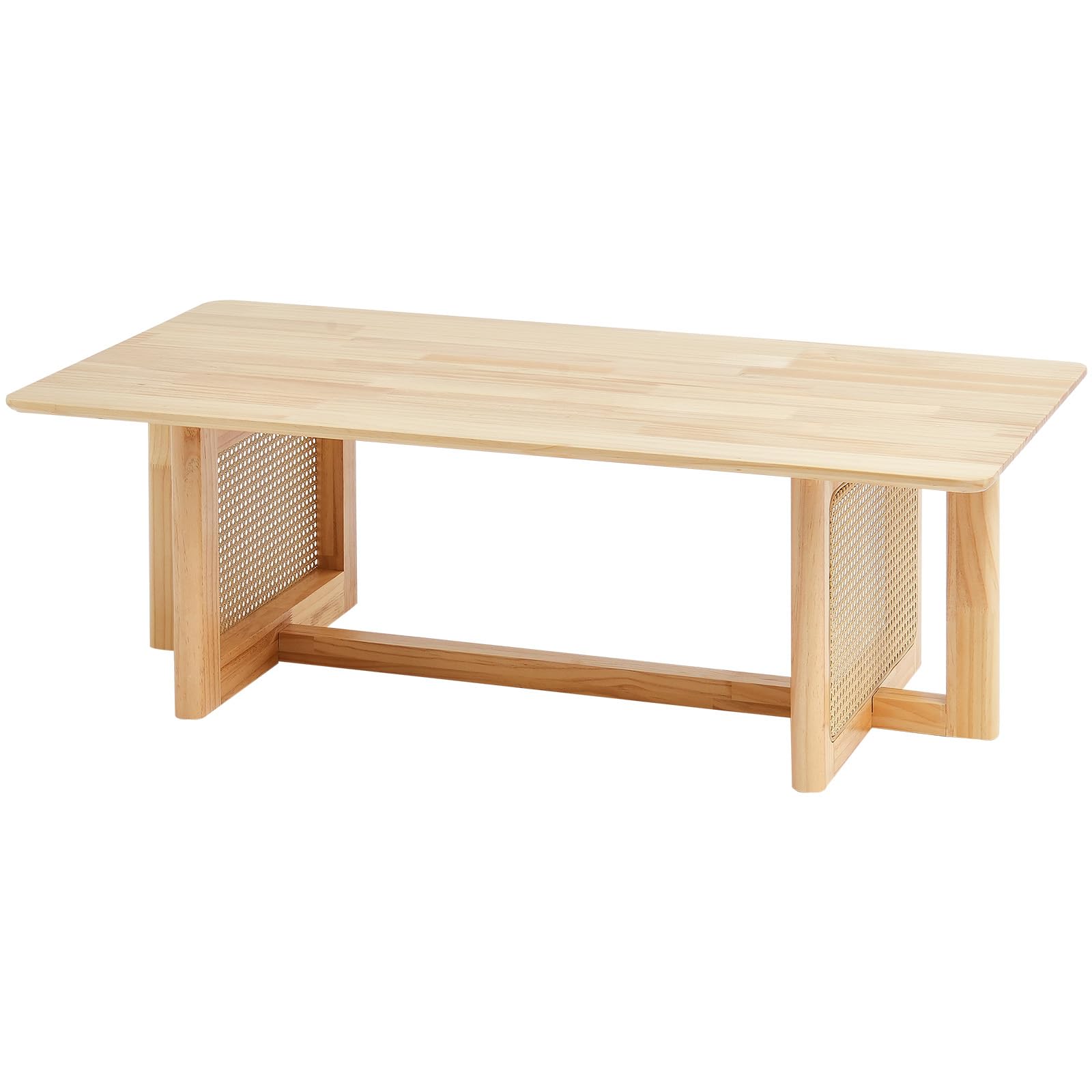 VEVOR Rattan Coffee Table, Rectangle Woven With Rubber Wood Top, 47-Inch Modern Boho Storage Table With Natural Legs, for Living Room, Bedroom & Small Spaces