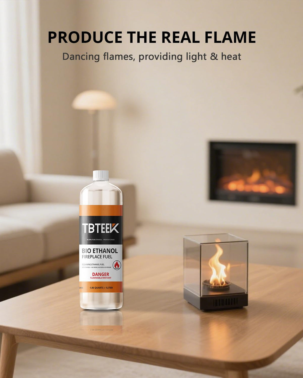 TBTeek Bioethanol Fuel - Clean Burning, Smokeless Bio Ethanol Fuel for Indoor & Outdoor, Renewable Fire Fuel, 6 x 1 Liter