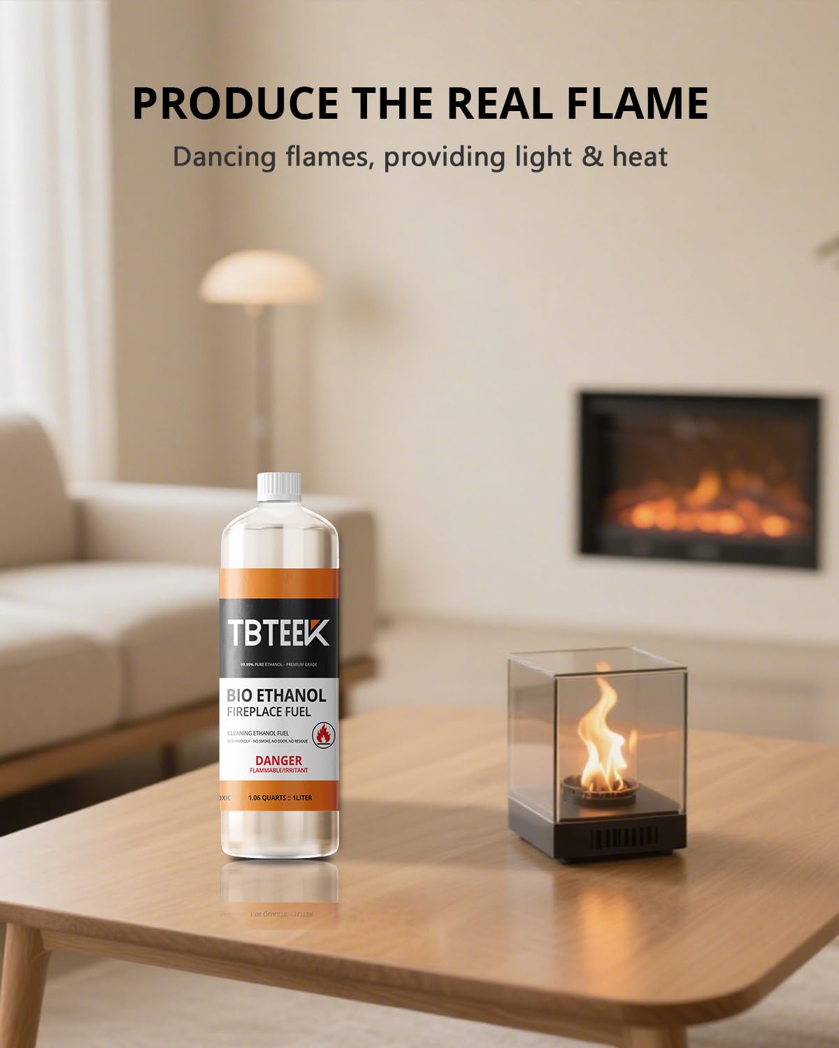 TBTeek Bioethanol Fuel - Clean Burning, Smokeless Bio Ethanol Fuel for Indoor & Outdoor, Renewable Fire Fuel, 6 x 1 Liter
