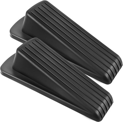 JZWBLILY Premium Rubber Door Stoppers - Heavy Duty Wedge for Carpet & Floor Gaps | Black, 2 Pack