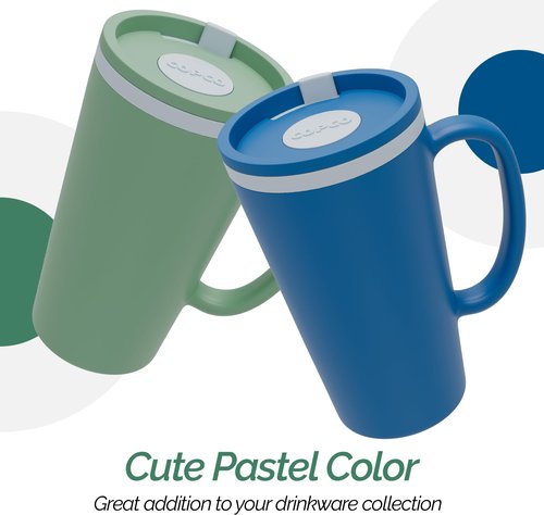 Copco Cone Travel Coffee Mug, 16 oz (Set of 2) - Insulated Mugs with Handle, Double Wall Reusable Tumblers with Twist-Off Spill Resistant Lid, BPA-Free, Microwave & Dishwasher Safe (Blue/Green)