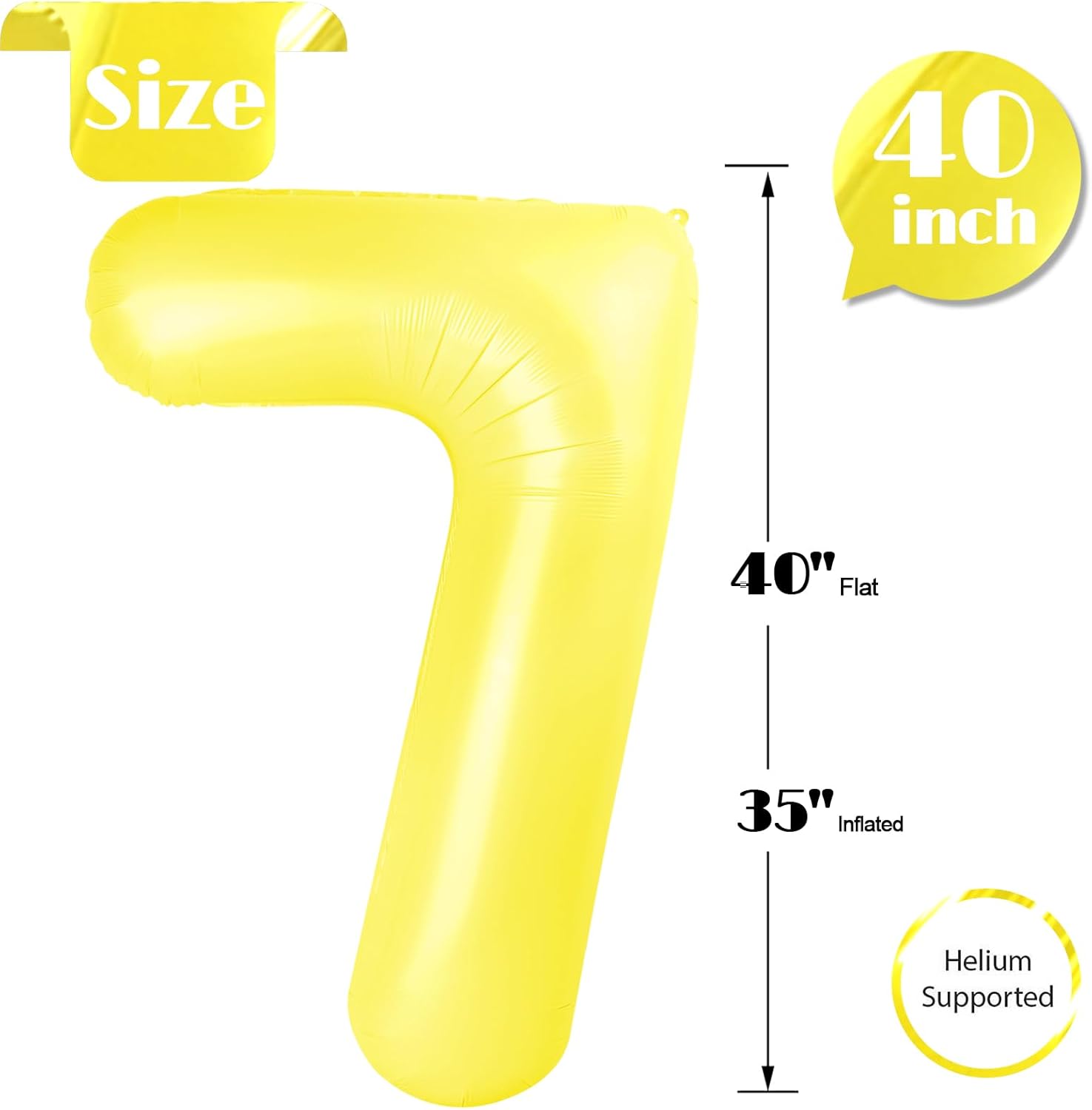 Number 7 Balloon by Yellow - 40 Inch Giant Foil Balloon for 7th Birthday Party Decorations