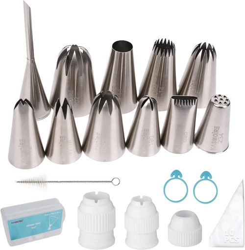 Kasmoire 11-Piece Extra Large Piping Tip Set | Stainless Steel Cake Decorating Nozzles for Cupcakes & Cookies
