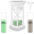 Anglechic Unity Sand for Wedding Ceremony Set Include Wooden Unity Hour Glass 2 Vase 2 Bag Sand 1 Funnel for Wedding Engagement Anniversary Table Decorations(White,Classic)