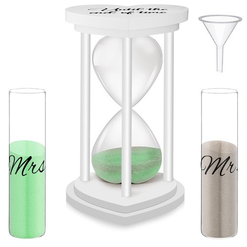 Anglechic Unity Sand for Wedding Ceremony Set Include Wooden Unity Hour Glass 2 Vase 2 Bag Sand 1 Funnel for Wedding Engagement Anniversary Table Decorations(White,Classic)