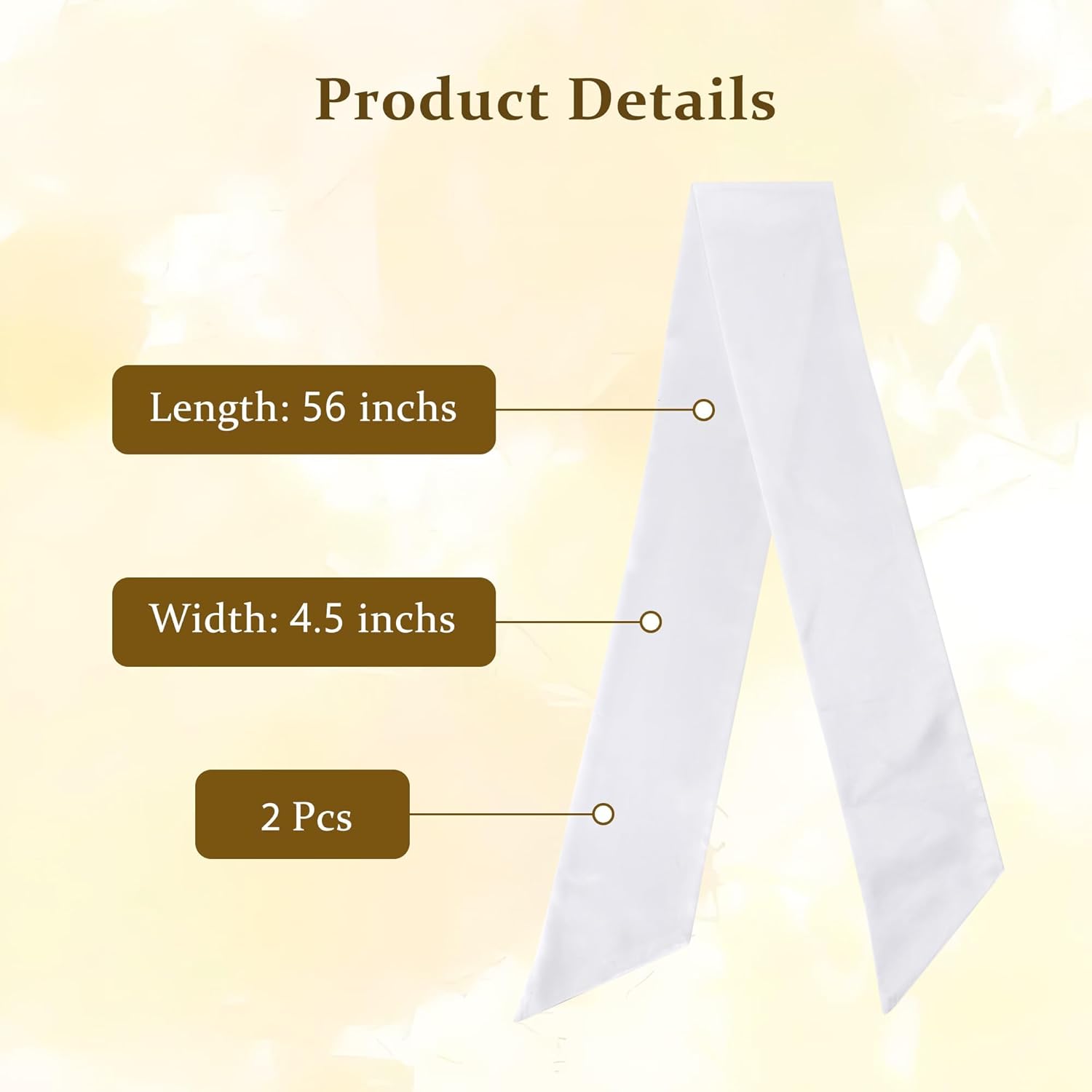 Skiennix White Satin Blank Sash - Perfect for Wedding Embroidery, Monogram & Holiday Decor | 2 Pieces