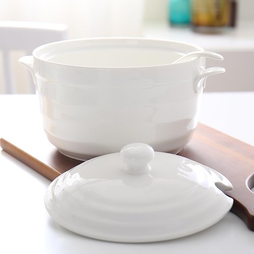 Hgjgwqh Ceramic Soup Tureen with Lid White Porcelain Serving Soup Tureen Round Ceramic Bowl for Restaurant Home Kitchen Decoration Microwave and Dishwasher Safe