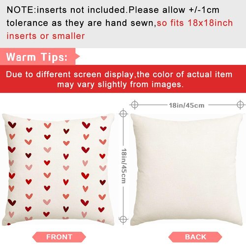 RABUSOFA Valentines Pillow Covers 18x18 inch Set of 2 Valentine's Day Decorations Red Love Heart Decorative Throw Pillows for Bedroom Sofa Couch Holiday Wedding Festivals Home Decor