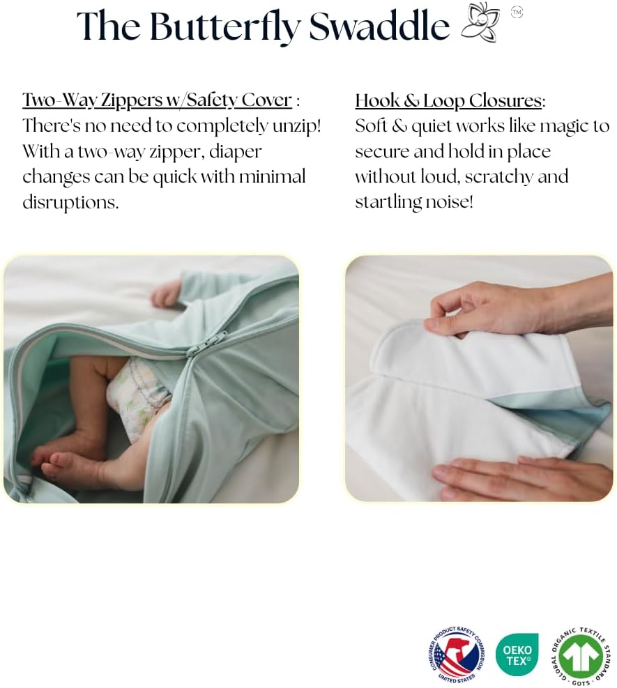 Butterfly | Organic Newborn Baby Sleep Sack & Wrap Blanket - Calming Sage Transitional Accessory (4-7 lbs)
