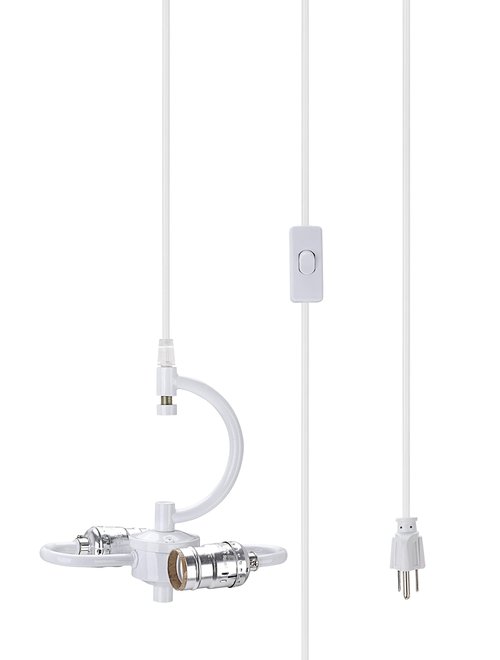 Aspen Creative 21044-2B, One Plug Pendant Conversion Glossy White Swag Light KIT, 2 Light