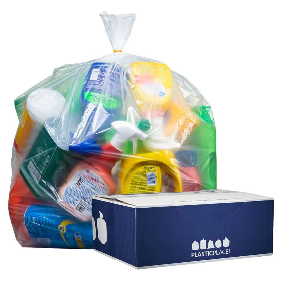 Plasticplace 40-45 Gallon Trash Bags │ 2.0 Mil │ Clear Extra Heavy Garbage Can Liners │ 40" x 46" (50 Count)