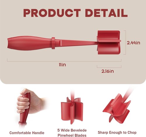 Meat Chopper - Premium Heat Resistant Hamburger Smasher for Ground Beef & Turkey | Non-Stick Red