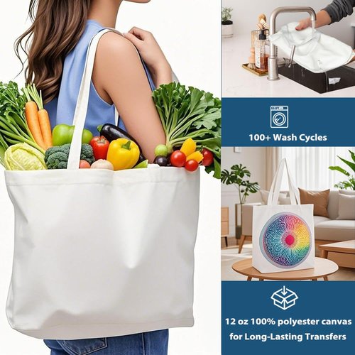 WeStar 5 Pack Sublimation Tote Bags Blanks,12oz Heavy-Duty 100% Polyester with Zipper, Long Handles (18.5"x15"x4.7"), Reusable for DIY, Heat Transfer, Gym, Travel, Business Branding