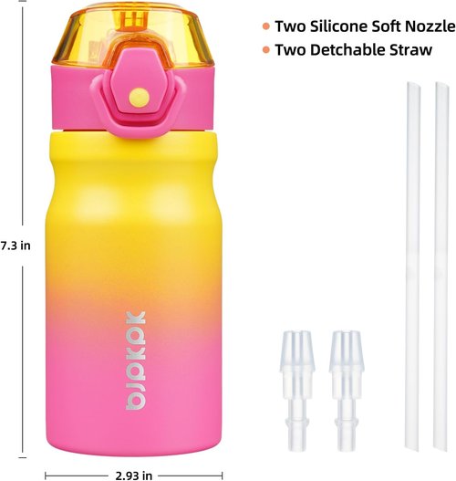 BJPKPK Insulated Water Bottle - 14oz Reusable Stainless Steel Flask with Straw & Leak-Proof Lid | Rainbow