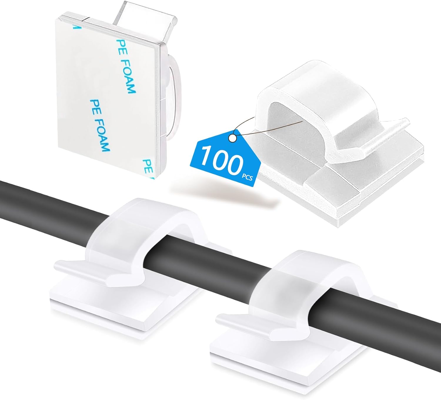 Abnii Cable Clips - 100PCS Adhesive Wire Organizer for Strong Wall & Desk Management | Clear Small