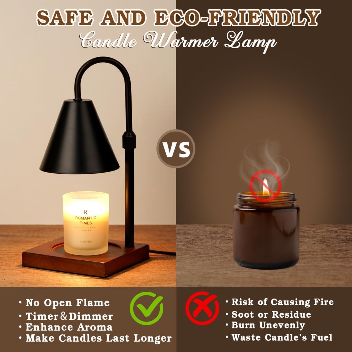 Skiennix Modern Candle Warmer Lamp - Dimmable & Adjustable with Timer | Black Home Decor Gift for All Occasions