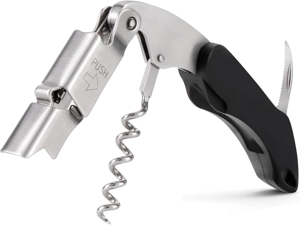 Wine Key - Heavy Duty Waiter Corkscrew, Premium 420 Stainless Steel Compact Wine Opener with Double Hinged, Foil Cutter and Bottle Opener, Gifts for Servers, Sommelier, Bartenders - Black