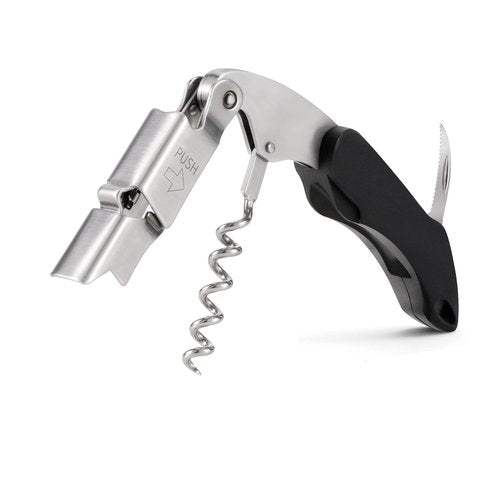 AVERZELLA Wine Key - Heavy Duty Waiter Corkscrew, Premium 420 Stainless Steel Compact Wine Opener with Double Hinged, Foil Cutter and Bottle Opener, Gifts for Servers, Sommelier, Bartenders - Black
