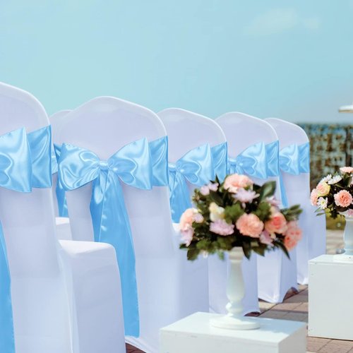 Babenest Satin Chair Sashes - Upgraded 30 Pcs Chair Ribbons & Bows for Weddings & Events | Baby Blue