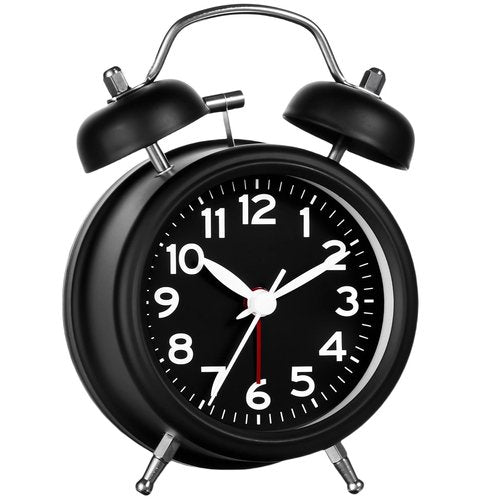 AKCISOT Loud Alarm Clock for Heavy Deep Sleepers,3 Inches Analog Metal Twin Bell Clocks Battery Operated with Backlight for Bedroom Bseide, Old Fashioned for Desk Home Decoration (Black)