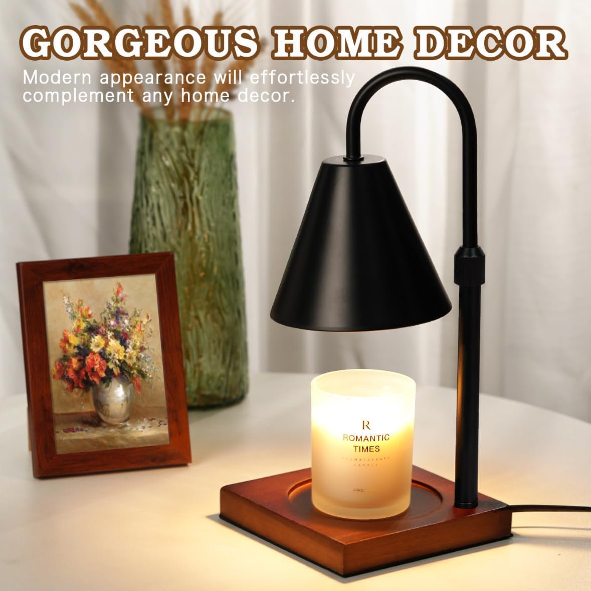 Skiennix Modern Candle Warmer Lamp - Dimmable & Adjustable with Timer | Black Home Decor Gift for All Occasions