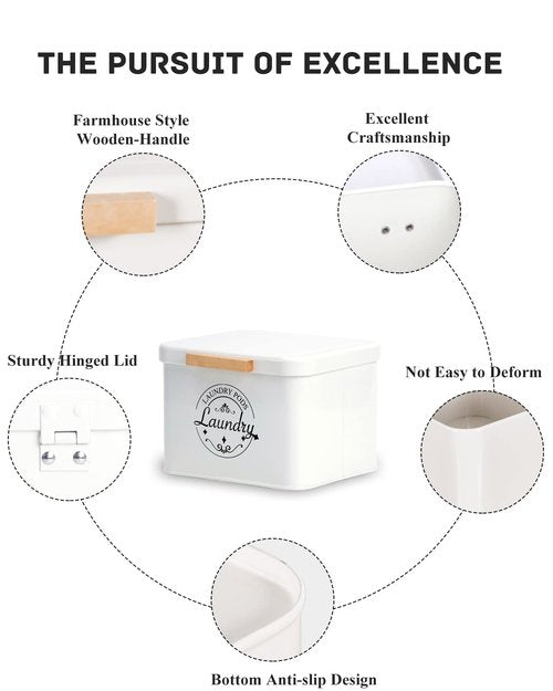 SACREDAY Laundry Pods Holder with Hinged Lid, Farmhouse Space-Saving Metal Container for Laundry Room Decor Organization and Storage, Detergent Dispenser for Efficient Laundry Room Use(Cream)
