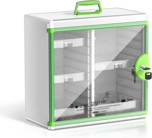 Glosen Locking Medicine Cabinet - Wall Mounted Portable Storage Container | Green 13.6 x 13.4 x 6.5 Inch