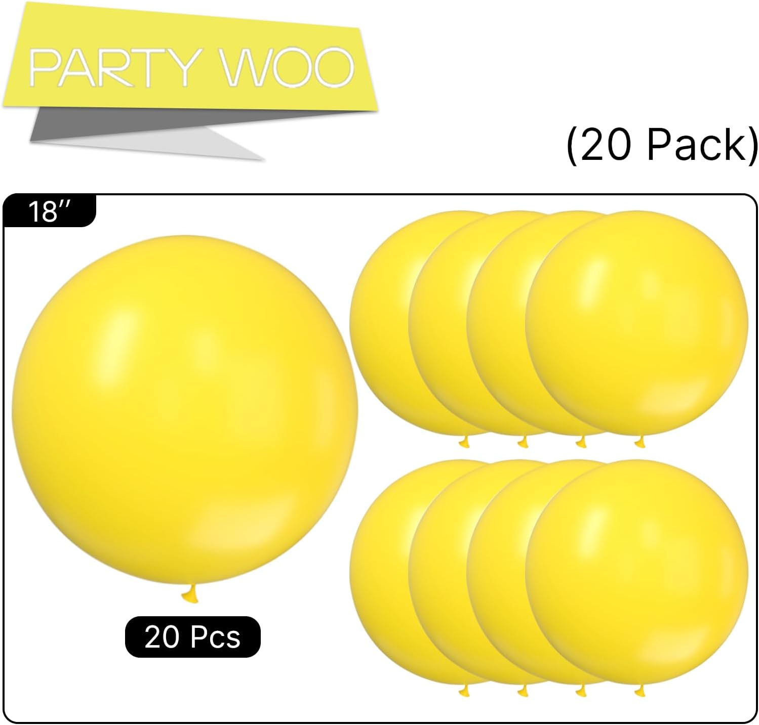 PartyWoo Yellow Balloons - 20pcs 18-Inch Latex Helium Balloons for Birthday & Baby Shower Decor