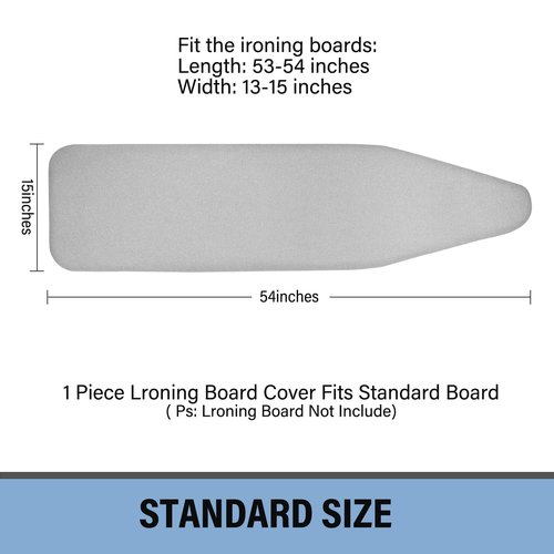 Iwtmm Ironing Board Cover and Pad with Silicone Coating, Thick Scorch-Resistant Padding, Heavy Duty for Home & Professional Use, Fits 15 x 54 Inches Boards, Secure Hook & Loop Fastener (Gray)