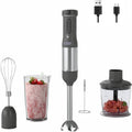 Skiennix Cordless Immersion Hand Blender - 5-in-1 Variable Speed, Rechargeable 2000mAh Battery, BPA-Free Accessories, Grey