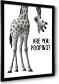 Funny Giraffe Bathroom Wall Art - 'Are You Pooping?' 8x10" Black & White Framed Print | Quirky Home Décor