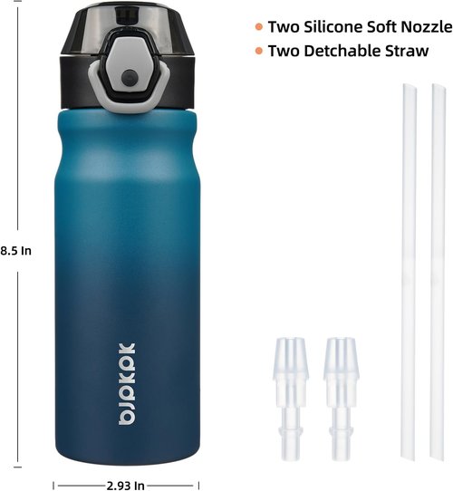 BJPKPK 18oz Insulated Water Bottle - Stainless Steel, BPA-Free, Leak-Proof | Indigo Black