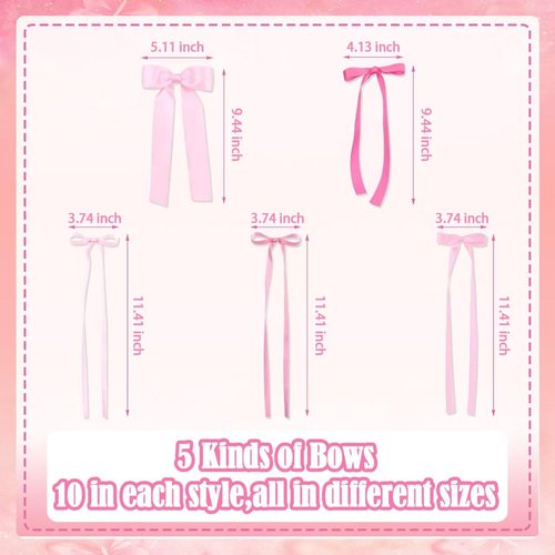 50Pcs Pink Bows for Wall Decor - DIY Bow Photo Backdrop, FCQWMTSD Ribbon Bow Garland, Party Decorations for Birthday, Baby Shower, Bachelorette, Wedding,Room Bedroom Decor