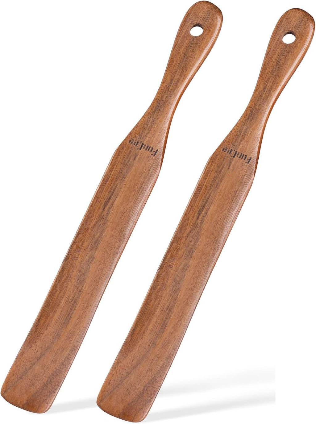 Skiennix Wooden Spurtle Set - 2 Pack Long Handle Kitchen Utensils for Sourdough & Mixing | Teak Wood