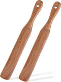 Skiennix Wooden Spurtle Set - 2 Pack Long Handle Kitchen Utensils for Sourdough & Mixing | Teak Wood