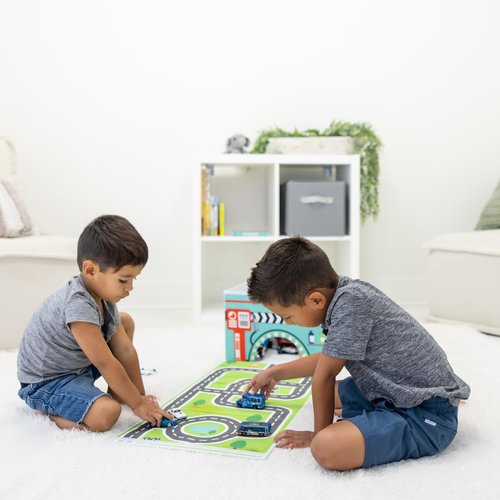 EMBRACE PLAY Toy storage box with car rug play mat - Toy box for boys and girls - 2 in 1 collapsible toy car storage- toyboxes for children - toy boxes for kids (WHITE)