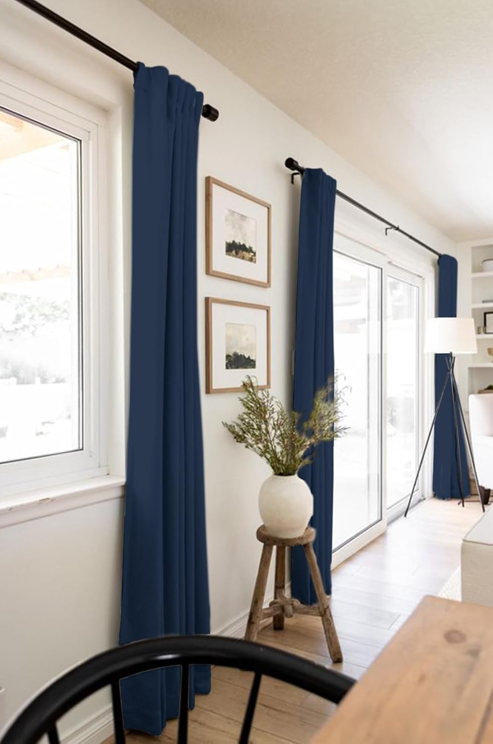 Skiennix 100% Blackout Linen Curtains - Thermal Insulated Drapes for Bedroom | 50" W x 90" L, Midnight Blue
