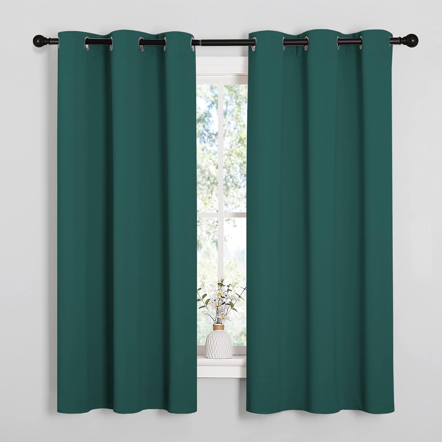 NICETOWN Thermal Insulated Blackout Curtains - Solid Grommet Panels for Dining Room | Hunter Green, 42x63-Inch (1 Pair)