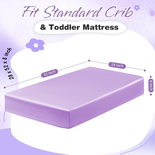 Horbaunal 2 Pack Satin Crib Sheets for Baby with Sensitive Hair, 52" x 28" x 8" Silky Fitted Crib Sheets, Soft Toddler Sheet Baby Mattress Sheet, Blush Pink & Violet