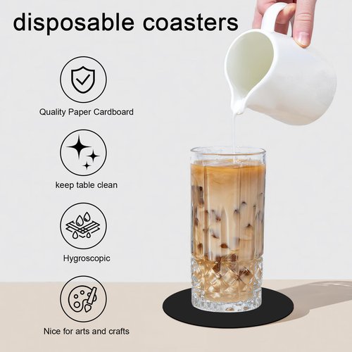 Disposable Paper Bar Coasters 400 Pcs Black 4 Inch Coasters for Drinks ，Absorbent & Non Slip for Bars, Restaurants, Family Gathering DIY Crafts Arts Wedding Use (Black)