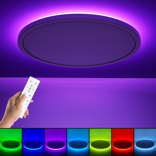 Annaror RGB LED Flush Mount Ceiling Light with Remote, 12 Inch Color Changing Light Fixture Dimmable 3000K-6500K, 24W Thin Round Ceiling Light for Bedroom Kids Room Living Room