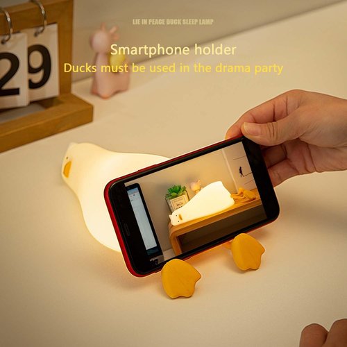 QEBTRIR Fun LED Lying Flat Duck Night Light Silicone Dimmable Nursery Nightlight Rechargeable Bedside Touch Lamp for Breastfeeding Cute Squishy Duck Lamp for Baby Kids Room Decor (Duck), K-1096