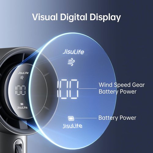 JISULIFE Handheld Fan Pro Series - Powerful Cooling with 100 Speed Settings | Metal Body, Digital Display, 5000mAh Battery, Grey