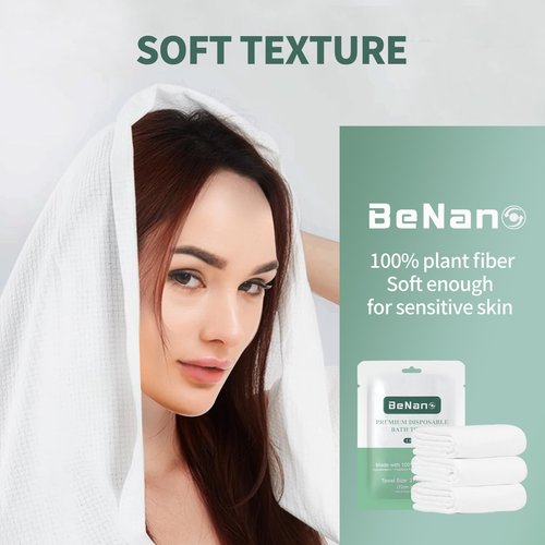 Benano Premium Disposable Towel, 100% USDA Biobased 55 in x 27.5 in Large Bath Towel Travel Towel Washcloth Reusable for Hotel Camping Sports Hiking Beach Massage Salon Gym Biodegradable (7 Pack)