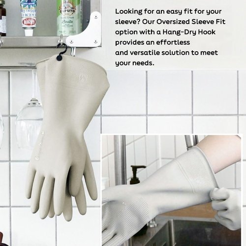 Myungjin 2 Pairs Reusable Waterproof Non-Slip Honeycomb Grip Latex Rubber Gloves with Hang-Dry Hooks/Hanging Loops for Dishwashing Household Cleaning Cooking (Medium)