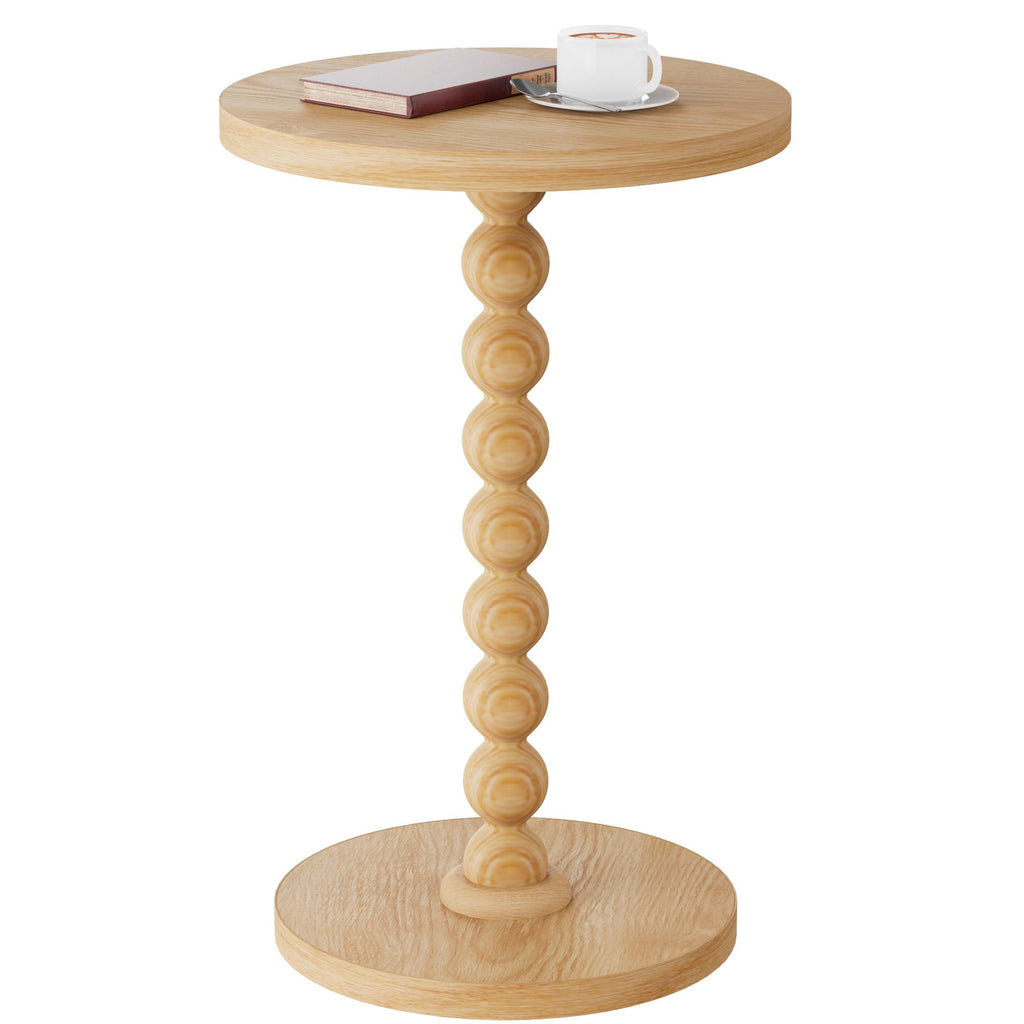 TEROL Round Side Table, Drink Table for Small Spaces, Modern Accent Nightstand with Rubberwood Leg for Living Room, Bedroom, Corners, and Office (Natural)