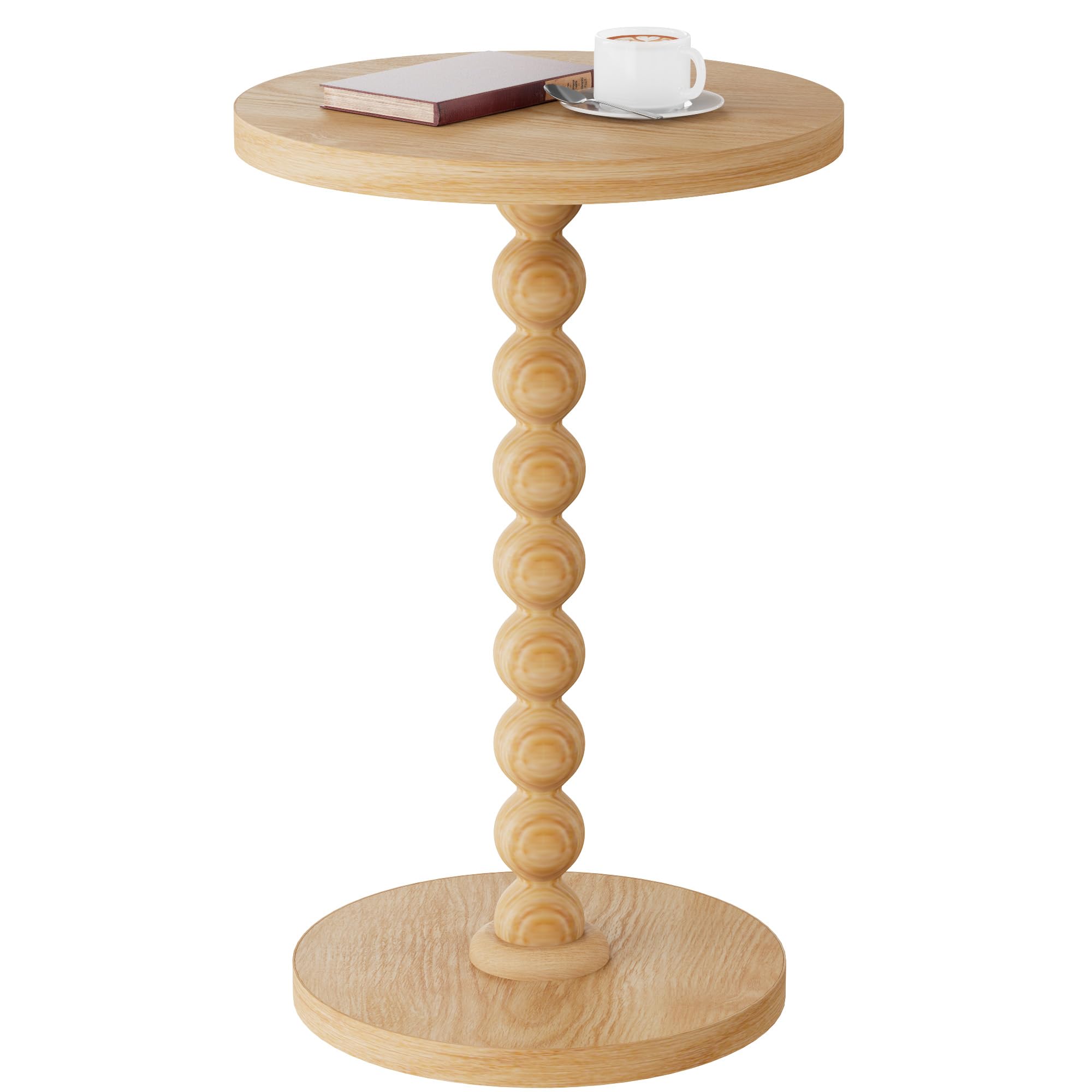TEROL Round Side Table, Drink Table for Small Spaces, Modern Accent Nightstand with Rubberwood Leg for Living Room, Bedroom, Corners, and Office (Natural)